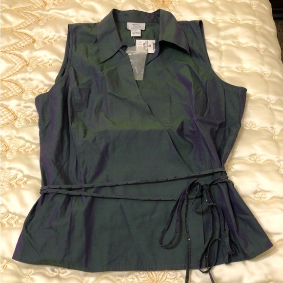 LOFT Tops - LOFT Ann Taylor Cotton Iridescent Sleeveless Wrap Around Blouse Collared Shirt
